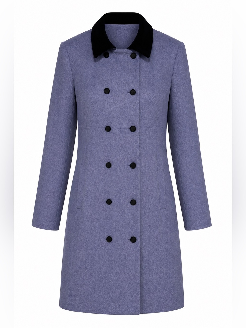 Vintage Jones New York Dress Coat Wool Periwinkle Cornflower Blue Velvet Collar